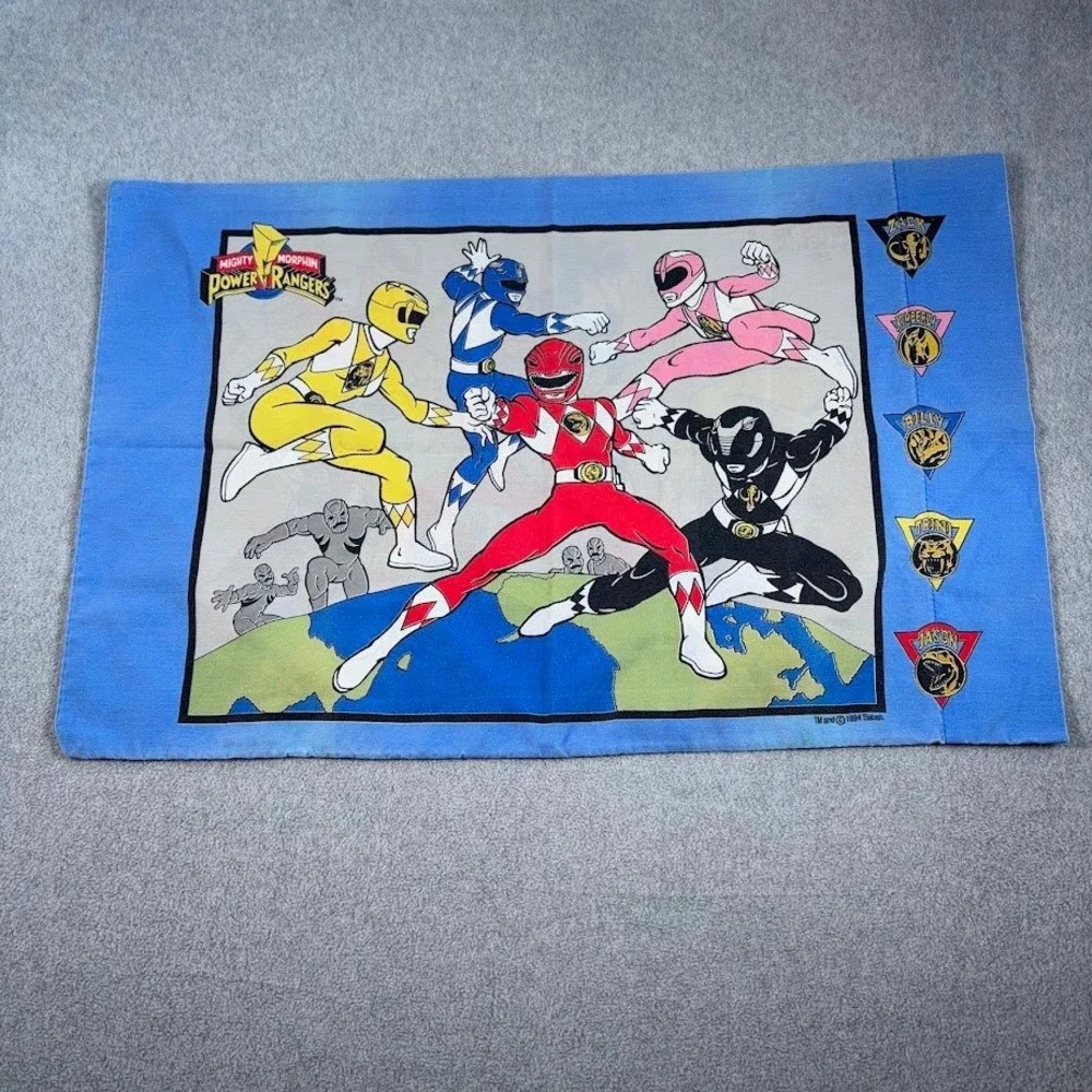 VTG Mighty Morphin Power Rangers Pillowcase Standard Blue 1994 Saban Graphic